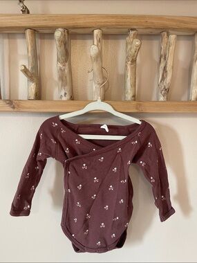 Quincy Mae Maroon Floral Long-Sleeve Wrap Bodysuit